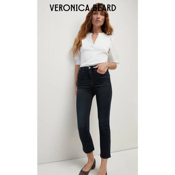 Veronica Beard Carly Kick Flare High Rise Raw Hem Jeans Dark Ink Women's Size 24 - Picture 1 of 12